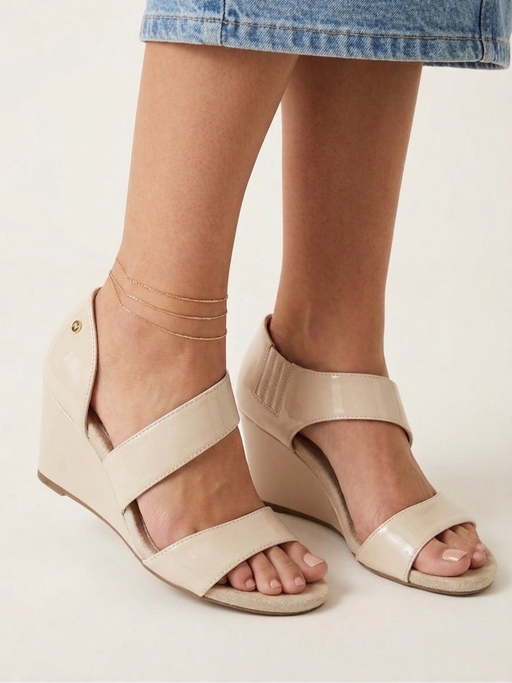 Jones New York Patent Wedge Sandals - Beige